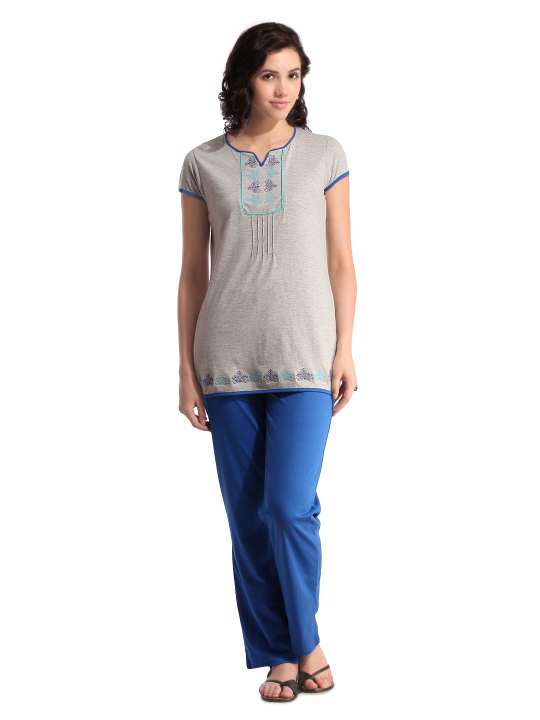SDL by Sweet Dreams Women Grey & Blue Night suits