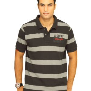 Wrangler Men's Tradition Hand Stitched Polo Grey Brown T-shirt