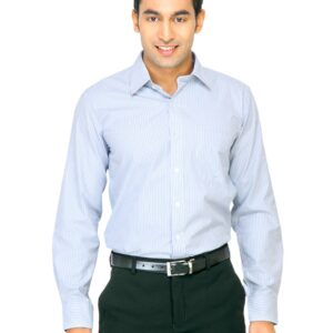 Mark Taylor Men Light Blue Thin White & Grey Striped Shirt