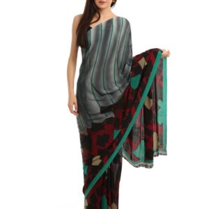 Prafful Grey Crepe Printed Saree