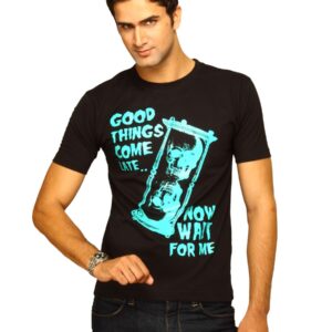 Myntra Men's Good Things Come Late Black T-shirt