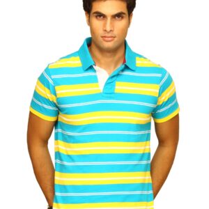 Basics Men Blue & Yellow Striped Polo T-shirt