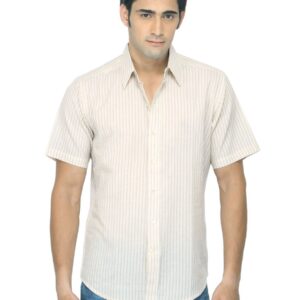 Fabindia Men Striped Beige Shirt