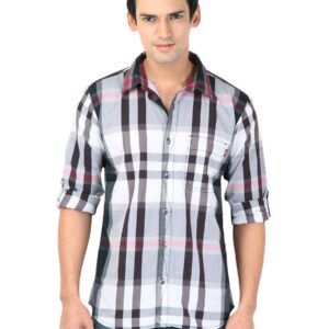 Basics Men White Slim Fit Checked Shirt