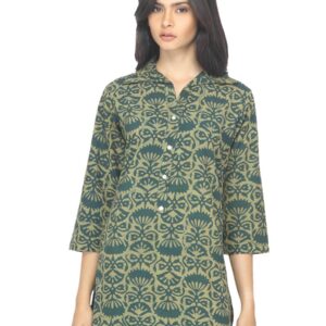 Fabindia Women Printed Green Kurti