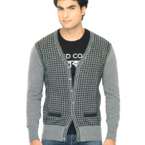United Colors of Benetton Men Check Grey Sweater