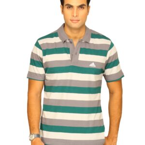 ADIDAS Men's Stripe Polo Green Grey T-shirt