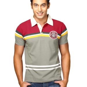 Proline Men Grey & Red Colourblocked Polo T-shirt