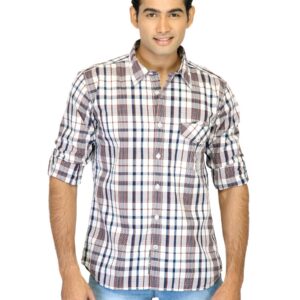 Basics Men White Slim Fit Checked Shirt