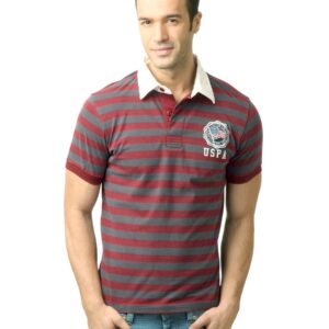 U.S. Polo Assn. Men Stripes Tibetian Red Polo Tshirt