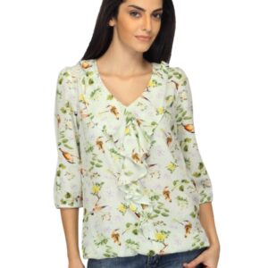 Arrow Woman Printed White & Green Top