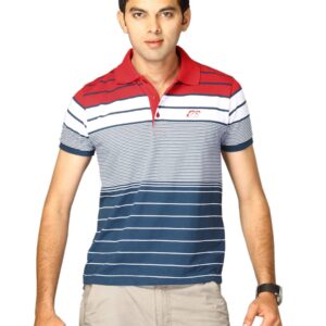 Proline Men Blue & White Striped Polo T-shirt