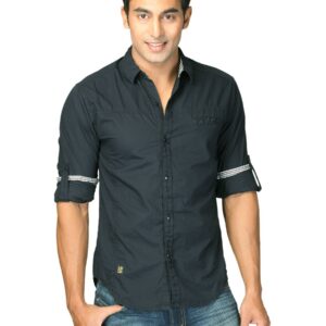 Locomotive Men Solid Poplin Lamberto Navy Blue Shirts
