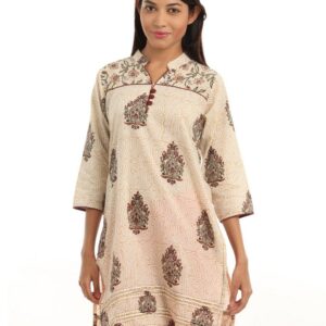 Alma Women Beige Printed Kurta