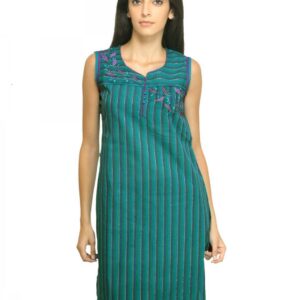 Mother Earth Women Striped Green Kurta