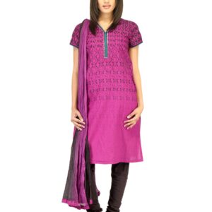 Biba Women Pink & Brown Printed Churidar Kurta with Dupatta