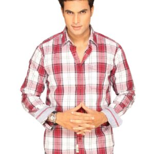 Highlander Men White Red Checked Shirt