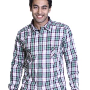 Basics Men Green & Cream Slim Fit Shirt