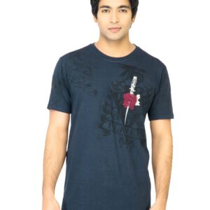John Players Men Printed Navy Blue T-Shirt