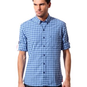 John Players Men Blue Check Shirt