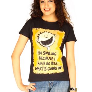 Myntra Women's I'm Smiling Because Black T-shirt