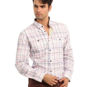 French Connection Men White & Purple Check Shirt