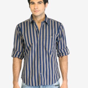 Peter England Men Stripes Navy Blue Shirt