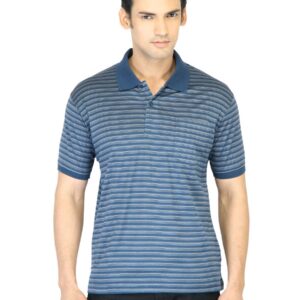 Proline Men Blue Striped Polo T-shirt