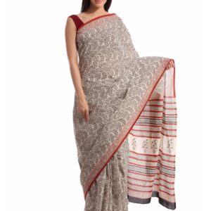 Fabindia H& Printed Cream Cotton Sari