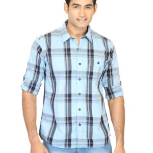 Basics Men Blue Slim Fit Checked Shirt