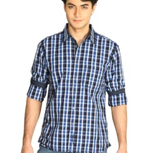 Indigo Nation Men Checks Shirt Navy Blue Shirts