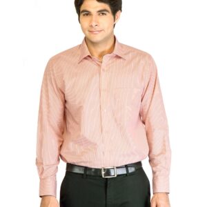 Peter England Men Stripes Peach Shirt