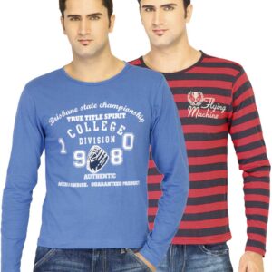 Flying Machine Men Pack of 2 Stripes Red Blue Tshirts
