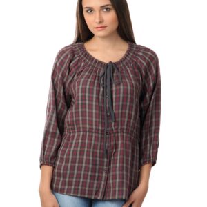 Latin Quarters Women Magenta & Brown Check Top
