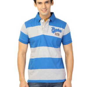 Basics Men Blue Striped T-shirt