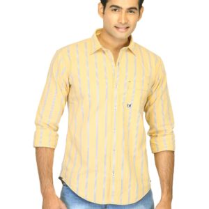 Basics Men Yellow Slim Fit Striped Shirt