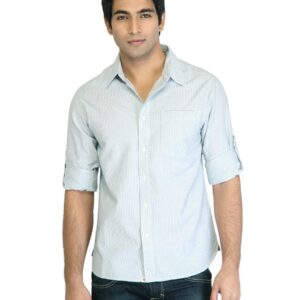 Levis Men Green & White Striped Shirt