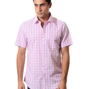 Wills Lifestyle Men Pink Check Shirt