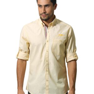 John Players Men Stripes Yellow Shirt