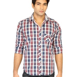 Highlander Men Check Maroon Slim Fit Shirt
