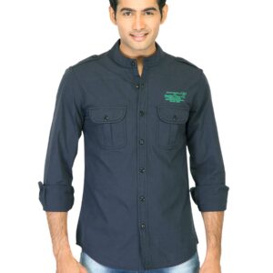 Spykar Men Mandarin Collar Blue Shirts