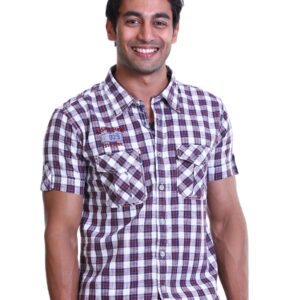 Basics Men Red Slim FitChecked Shirt