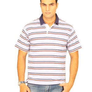 Classic Polo Men's White With Purple Navy Maroon Stripe T-shirt