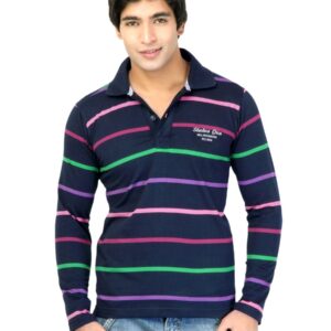 Status Quo Men Stripes Navy Blue Tshirts