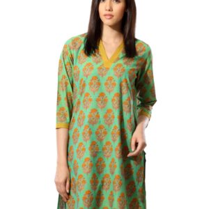 Fabindia Women Printed Green Kurta