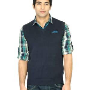 Wrangler Men Contrast Rib Navy Blue Sweater