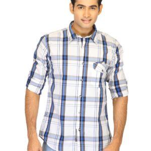 Basics Men White Slim Fit Checked Shirt