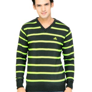ADIDAS Men Stripes Solid Grey Sweaters