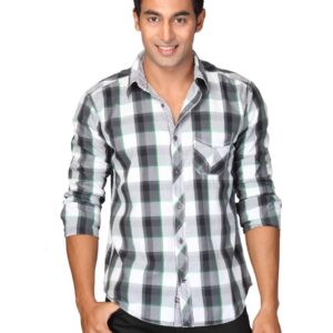 Highlander Men White Checked Hal Slim Fit Shirt