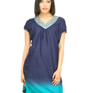 BIBA Women Solid Navy Blue Green Kurta